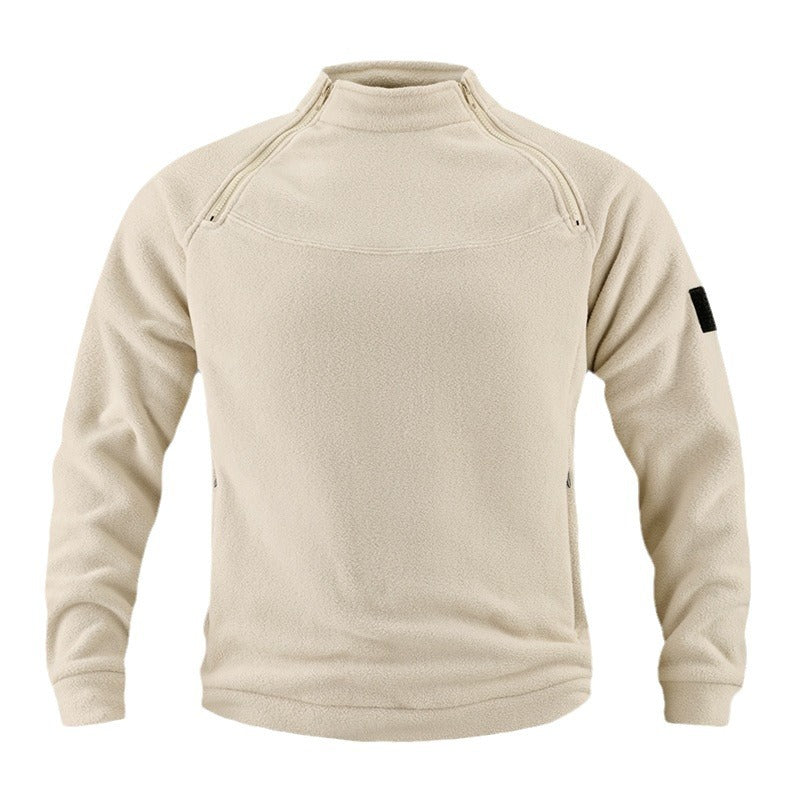 Men's tactical fleece pullover with shoulder zippers, chin guard, and Velcro panel Mune Fashion