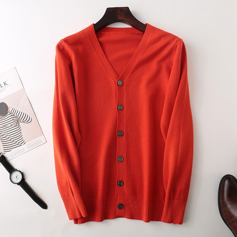 Men's fine V-neck cardigan made of lightweight fine knit with ribbed hem Mune Fashion