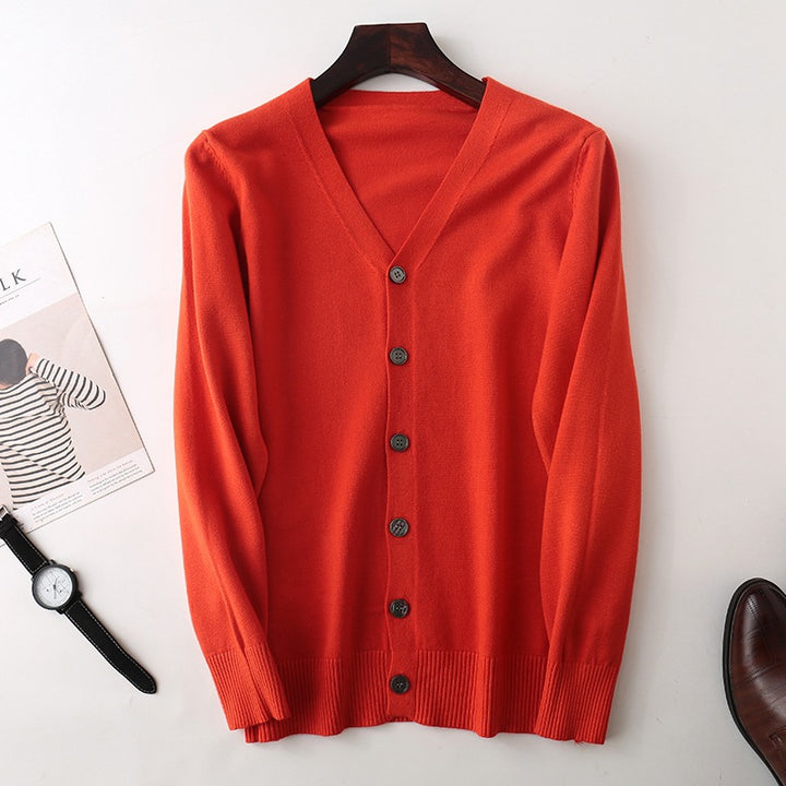 Men's fine V-neck cardigan made of lightweight fine knit with ribbed hem Mune Fashion