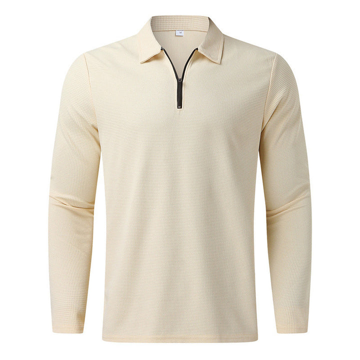 Men's Fine Waffle Knit Half-Zip Polo with Kent Collar & Long Sleeve Mune Fashion