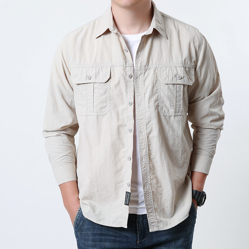 Men's light outdoor shirt jacket with double flap pockets, button-down front and breathable technical fabric Mune Fashion