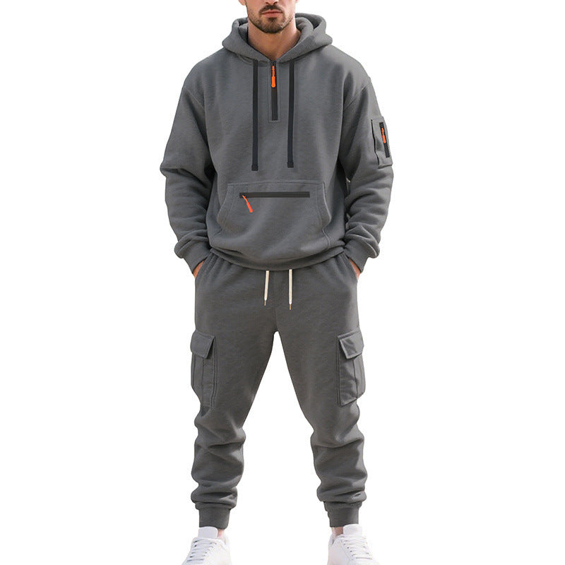 Men's Two-Piece Performance Tracksuit with Hooded Hoodie, Water-Repellent Zippers and Cargo Jogger Mune Fashion
