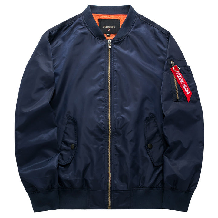 Men's Modern Nylon Bomber Jacket with Contrasting Lining, Sleeve Zipper Pocket and Ribbed Cuffs Mune Fashion