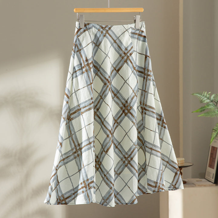 Women’s midi skirt in A-line silhouette with watercolored check pattern Mune Fashion