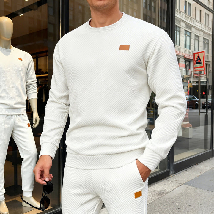 Men's cotton knit sweater with diamond pattern, round neck and elastic cuffs Mune Fashion