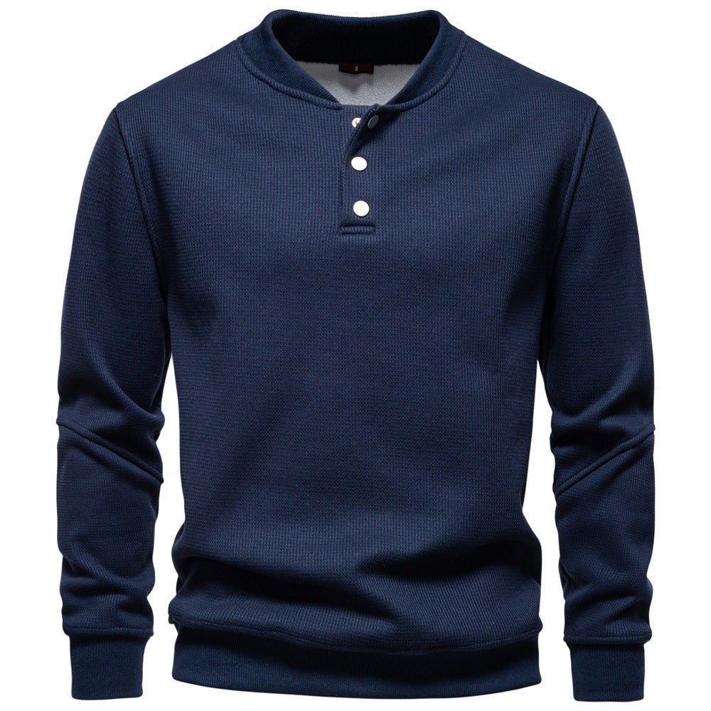 Men's waffle texture Henley pullover with short snap button closure and ribbed cuffs Mune Fashion