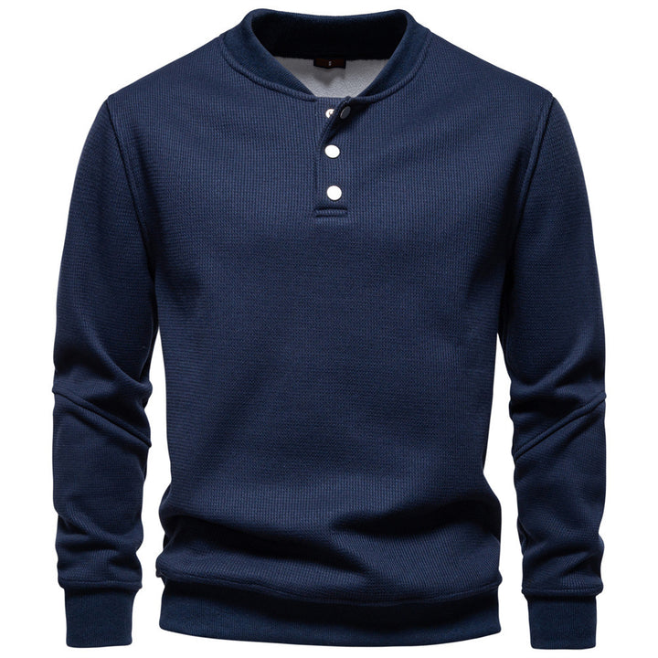 Men's waffle texture Henley pullover with short snap button closure and ribbed cuffs Mune Fashion