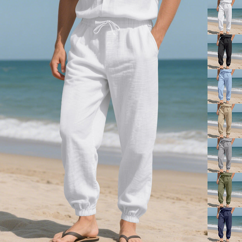 Women's relaxed-fit harem pants made of linenblend with drawstring waist and elastic ankle cuffs Mune Fashion
