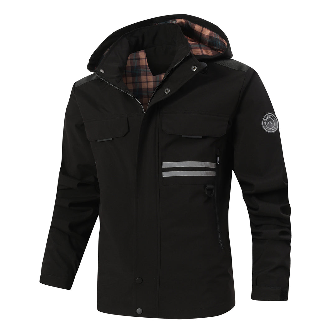 Men's Technical Parka Jacket with Hood, Reflective Details and Check Interior Lining Mune Fashion