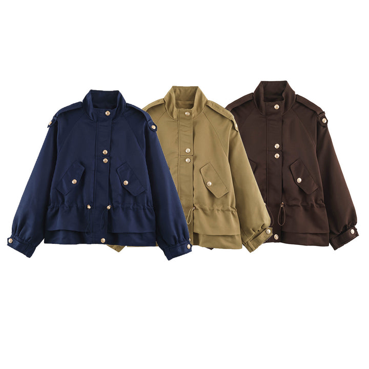 Women's Tailorable Utility Jacket with Stand-Up Collar, Epaulettes and Flap Pockets Mune Fashion