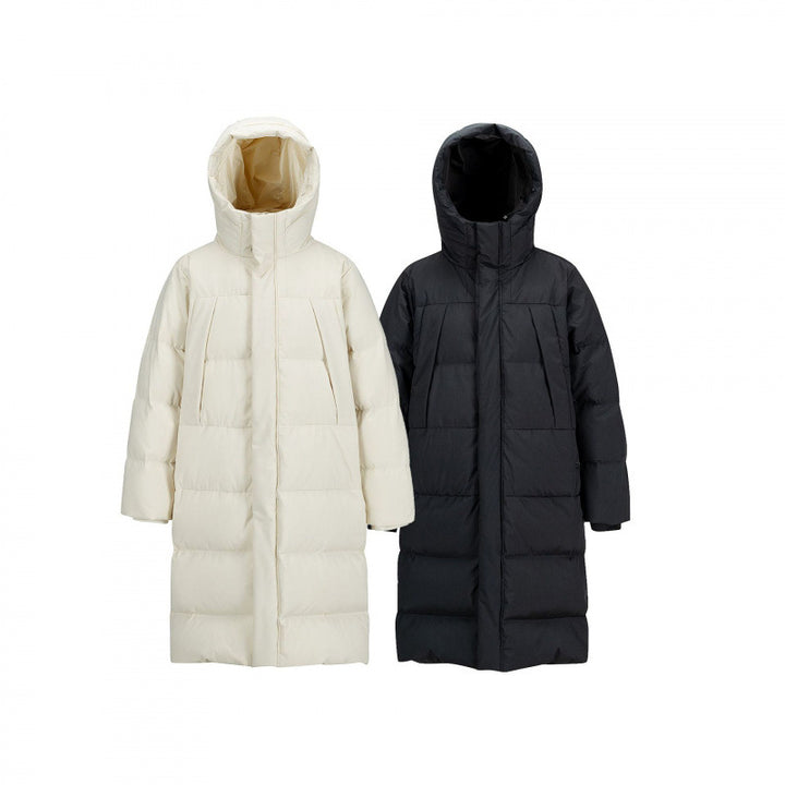 Women Longer quilted down coat with high hood and concealed zipper placket Mune Fashion
