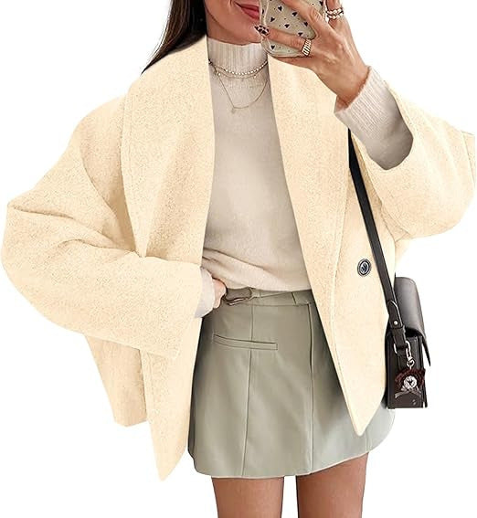 Women's oversized teddy jacket with large shawl collar and single-button closure Mune Fashion