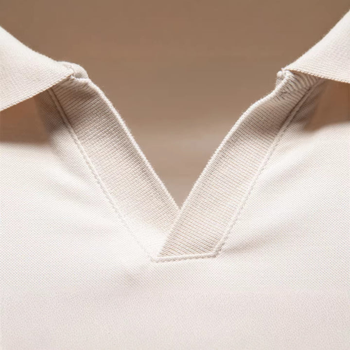 Men's fine-knit short-sleeve polo shirt with open V-neck and elastic hem Mune Fashion