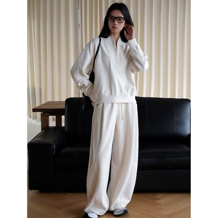 Women's Oversized Sweatshirt with Half Zip, Stand Collar and Raglan Sleeves Mune Fashion