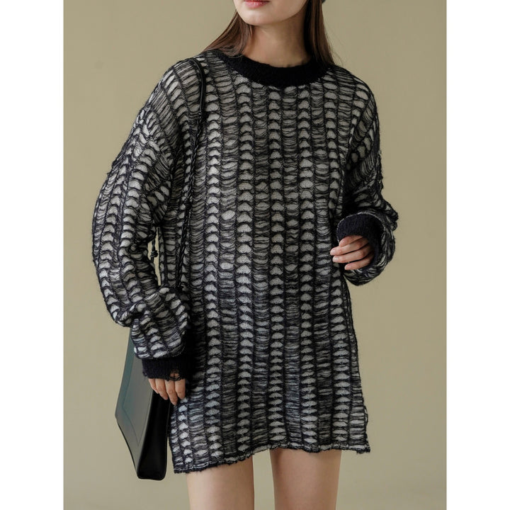 Women Oversize Mesh Knit Mini Dress in Mohair Look Mune Fashion