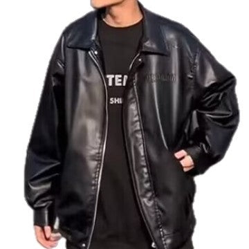 Men's Boxy Faux Leather Jacket with Shirt Collar and Concealed Zipper Mune Fashion