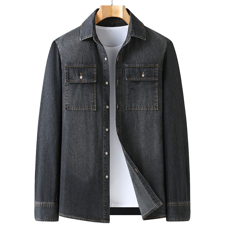 Men's denim shirt made of cotton denim with a Kent collar and patch chest pockets Mune Fashion