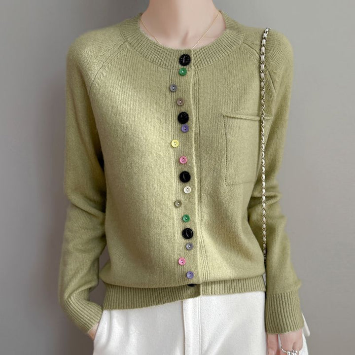 Women's fashionable knit cardigan with colorful buttons Mune Fashion