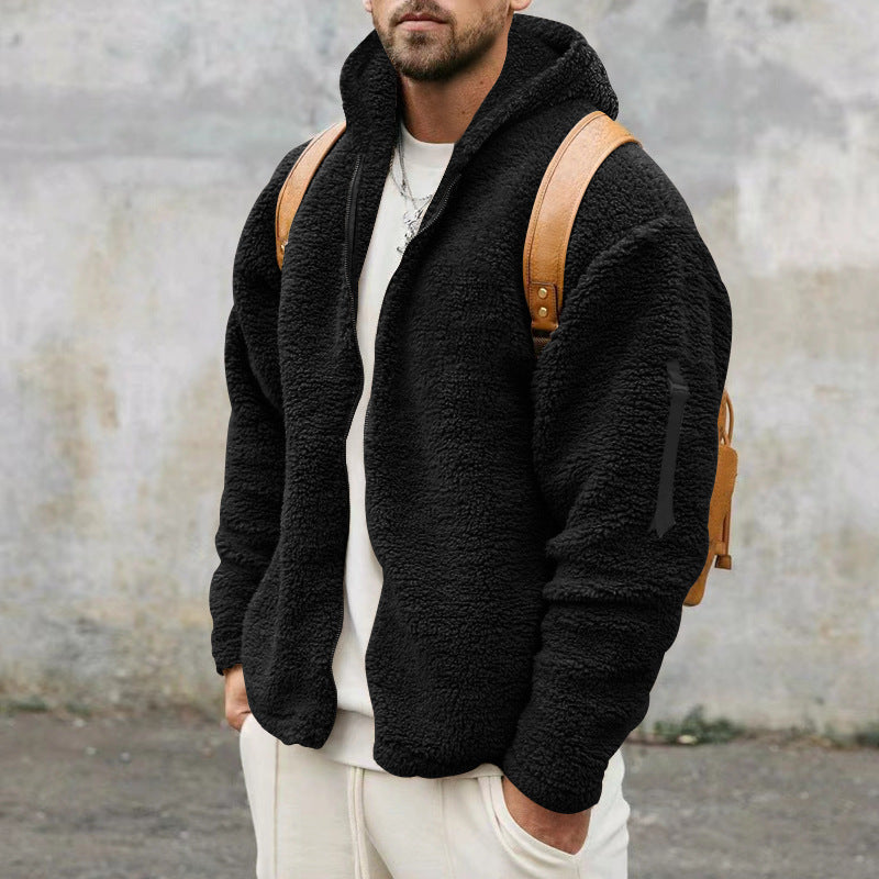 Men's Nano Teddy-Fleece Zip Jacket with Hood, Concealed Two-Way Zipper and Arm Pocket Mune Fashion