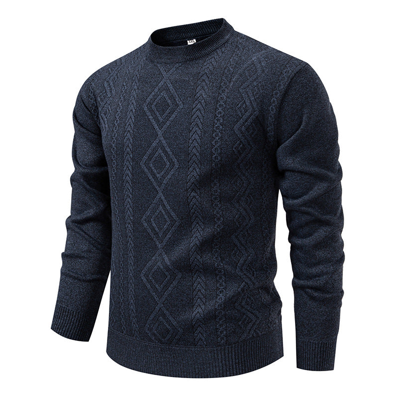 Men's knitted round neck sweater with diamond pattern and fine textured knit Mune Fashion