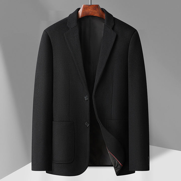 Men's Single-Breasted Wool Blend Blazer with Patch Pockets and Fine Texture Mune Fashion