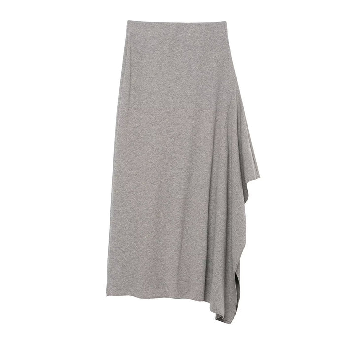 Women's Asymmetrical Midi Skirt made of Fine Knit with Draped Side Slit Mune Fashion
