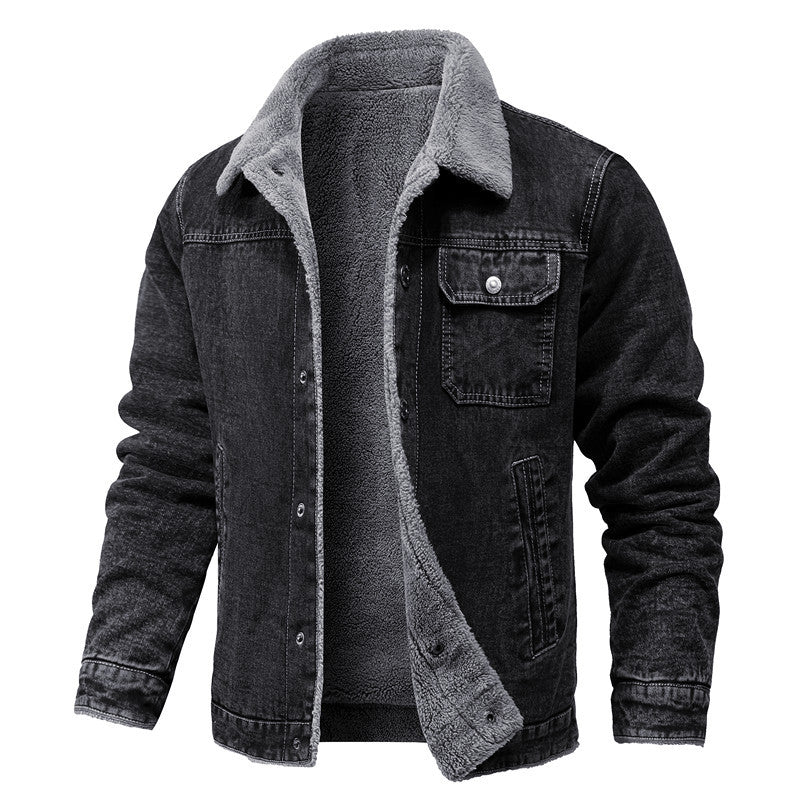 Men's washed denim worker jacket with teddy lining and inset side pockets Mune Fashion