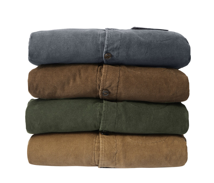Men's Cord Trucker Jacket with Continuous Sherpa Lining and Shirt Collar Mune Fashion