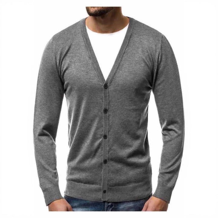 Men's fine knit cardigan with V-neck, slim fit and button placket Mune Fashion