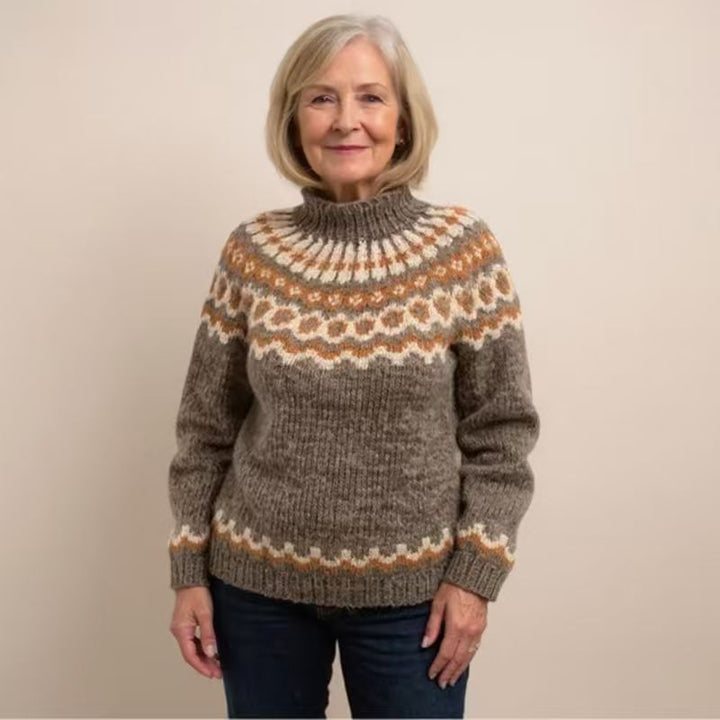 Women's cozy Norwegian knit sweater with stand-up collar and oversized fit Mune Fashion