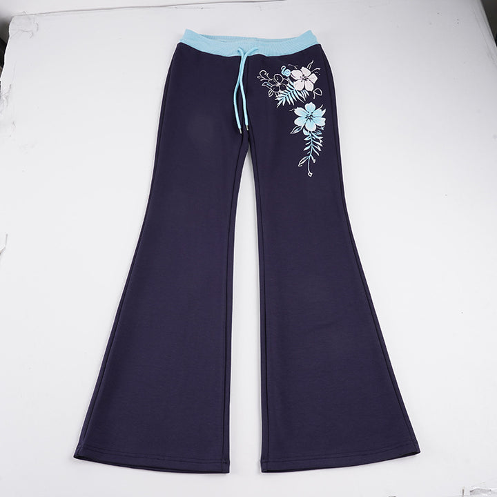 Women’s flared lounge pants with high stretch waistband, drawstring and floral print Mune Fashion