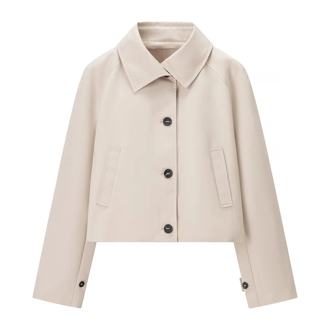Women's short-cut water-repellent cropped trench coat with shirt collar and concealed button placket Mune Fashion