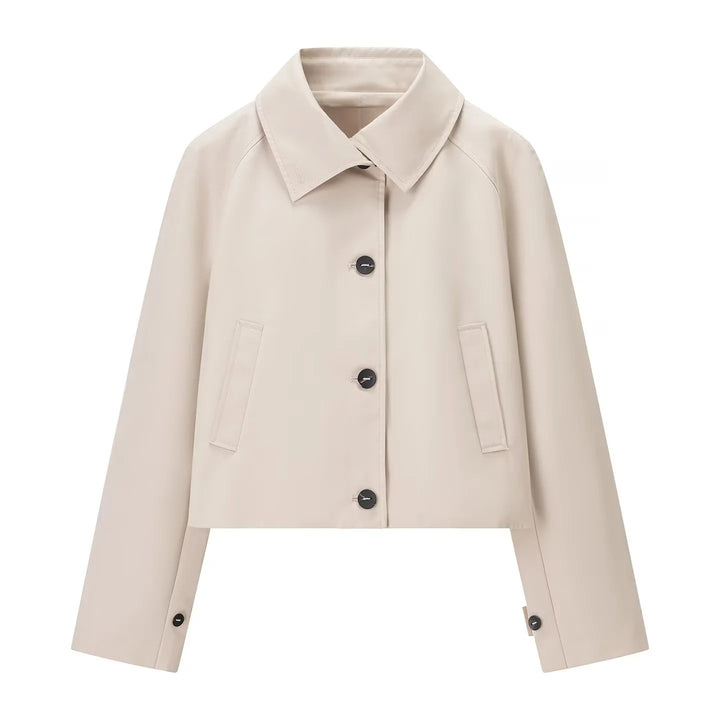 Women's short-cut water-repellent cropped trench coat with shirt collar and concealed button placket Mune Fashion