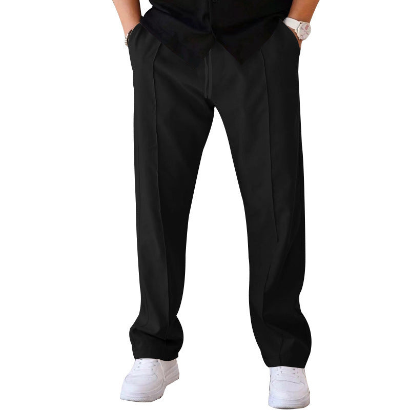 Men's Straight Cut Casual Pants with Drawstring, Crease and Side Pockets Mune Fashion