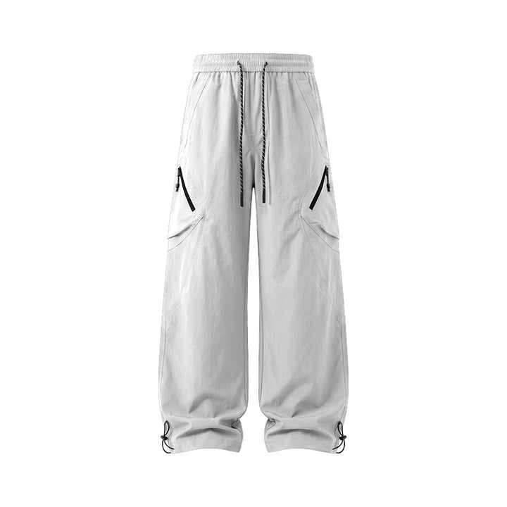 Men's Wide Technical Utility Cargo Pants with Drawstring Waist and Multifunctional Pockets Drune