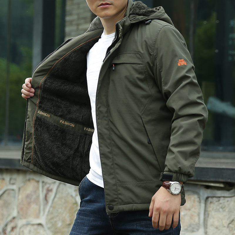 Men's padded hooded parka with teddy lining and windproof canvas look Mune Fashion