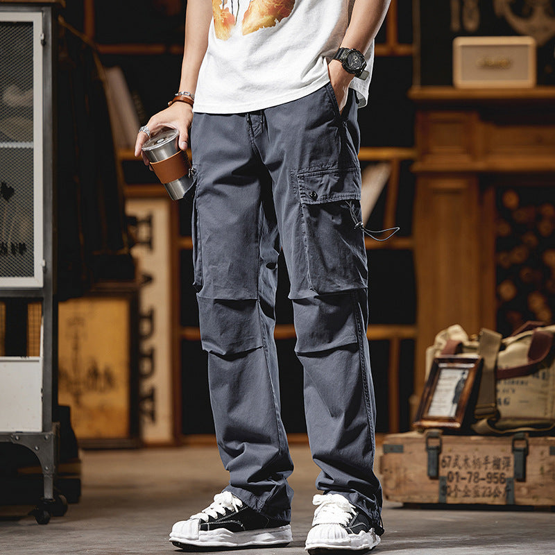 Men's Loose Cotton Cargo Pants with Drawstring Waist, Knee Inserts, and Multifunctional Flaps Mune Fashion
