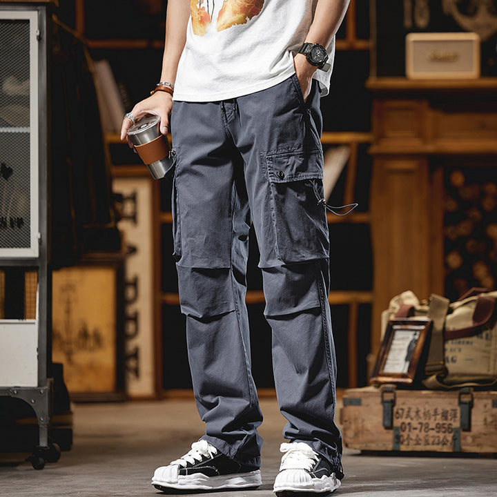Men's Loose Cotton Cargo Pants with Drawstring Waist, Knee Inserts, and Multifunctional Flaps Mune Fashion