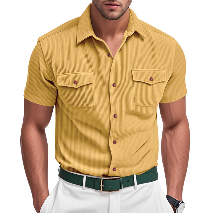 Men's casual short-sleeve shirt with lapel collar, patch flap pockets and fine pinstripe texture Mune Fashion