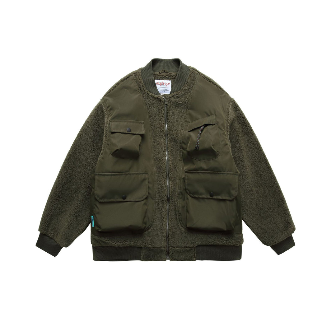 Men's Teddy Fleece Bomber Jacket with Utility Pockets and Nylon Inserts Mune Fashion