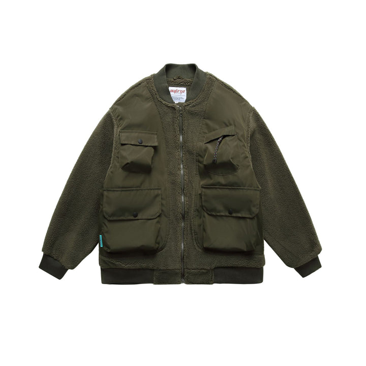 Men's Teddy Fleece Bomber Jacket with Utility Pockets and Nylon Inserts Mune Fashion
