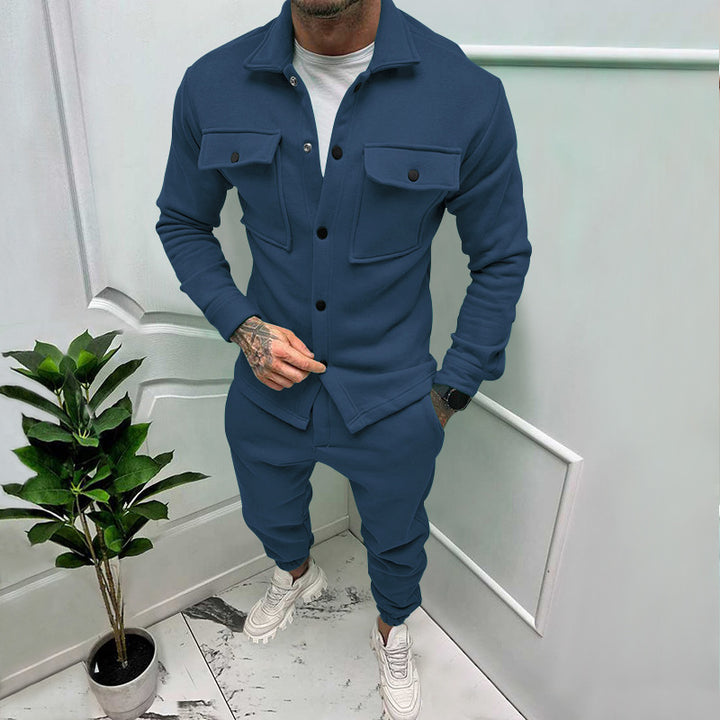 Men's casual shirt jacket with patch chest pockets and tapered joggers Mune Fashion