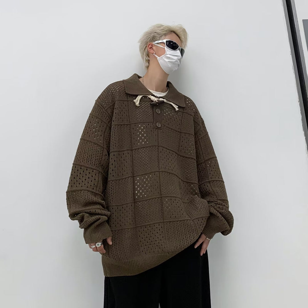 Men's Fashionable Chunky Knit Sweater with Stand-Up Collar and Button Placket Mune Fashion