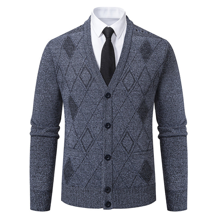 Men's fine diamond-pattern knit cardigan with V-neck, button placket, and front pockets Mune Fashion