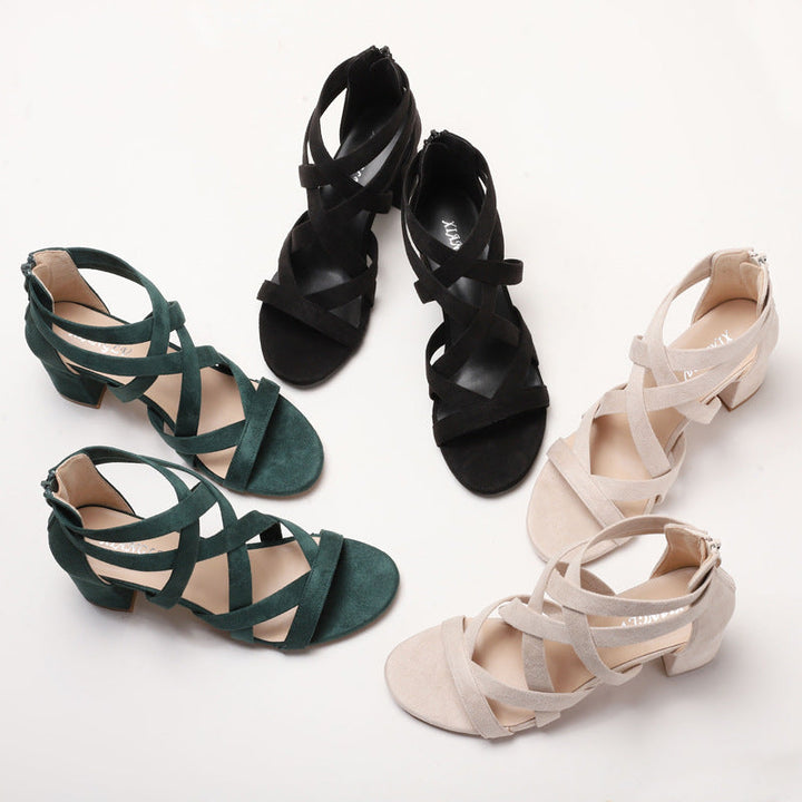 Women's sandals with stylish crossover strap and comfortable block heel Mune Fashion