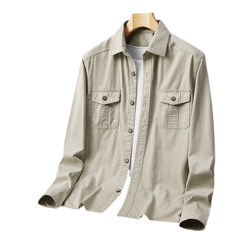 Men's Lightweight Cotton Utility Shirt Jacket with Flap Pockets and Full Button Placket Mune Fashion