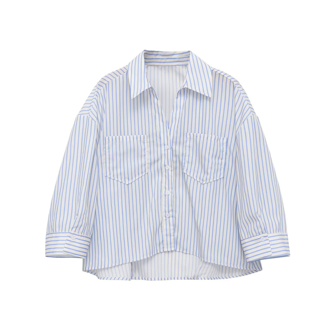 Women Oversized Shirt Blouse with Breast Pockets and Extended Back Hem Mune Fashion