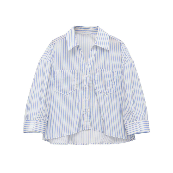 Women Oversized Shirt Blouse with Breast Pockets and Extended Back Hem Mune Fashion