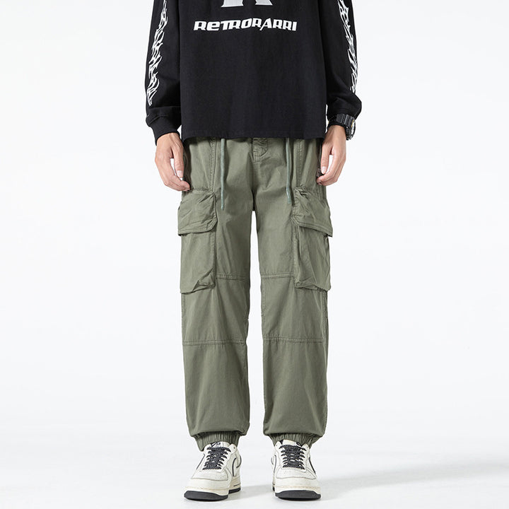 Men's Utility Cargo Jogging Pants in Workwear Look with Drawstring Waistband and Elastic Leg Openings Drune
