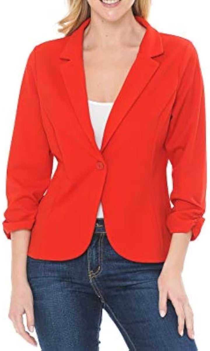 Ladies tailored jersey blazer with single-button closure and three-quarter sleeves Drune